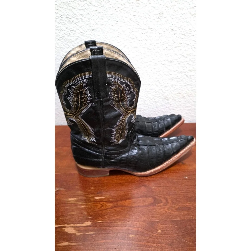 Veretta Kids 21/ US1 Black Crocodile Leather Western Cowboy Boots Embroidered Po